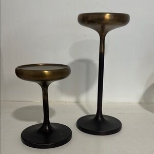 Crate & Barrel Emery Pilar holder Bronze and Black Candle Holders sm & m